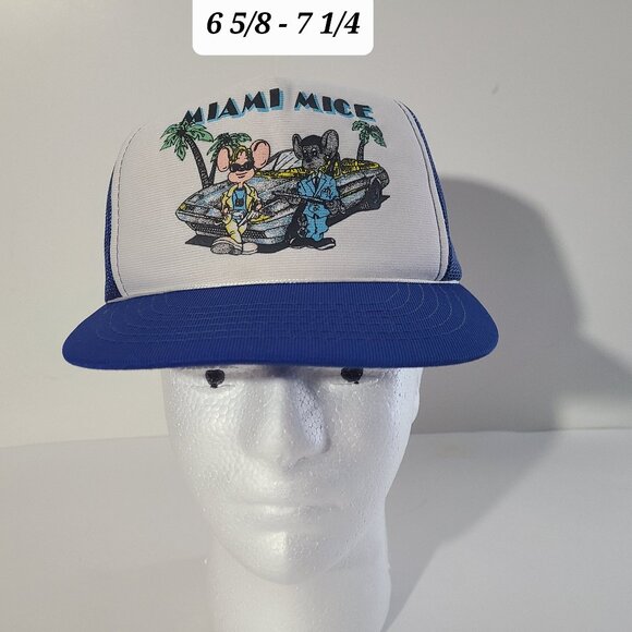 Vintage 80s Miami Mice Miami Vice Parody White/Blue Mesh Snapback Hat/Cap - Picture 1 of 7